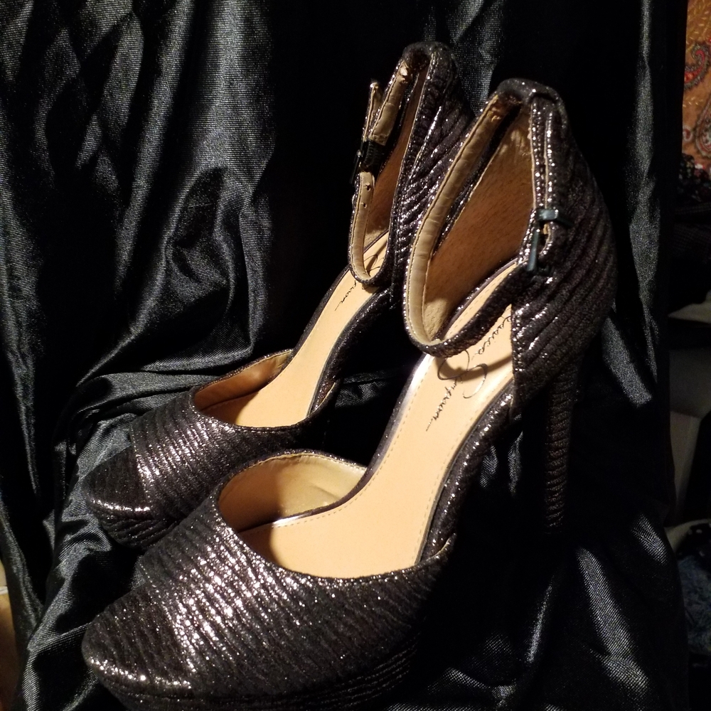 Jessica Simpson Shimmering Black Peep-Toe Heels